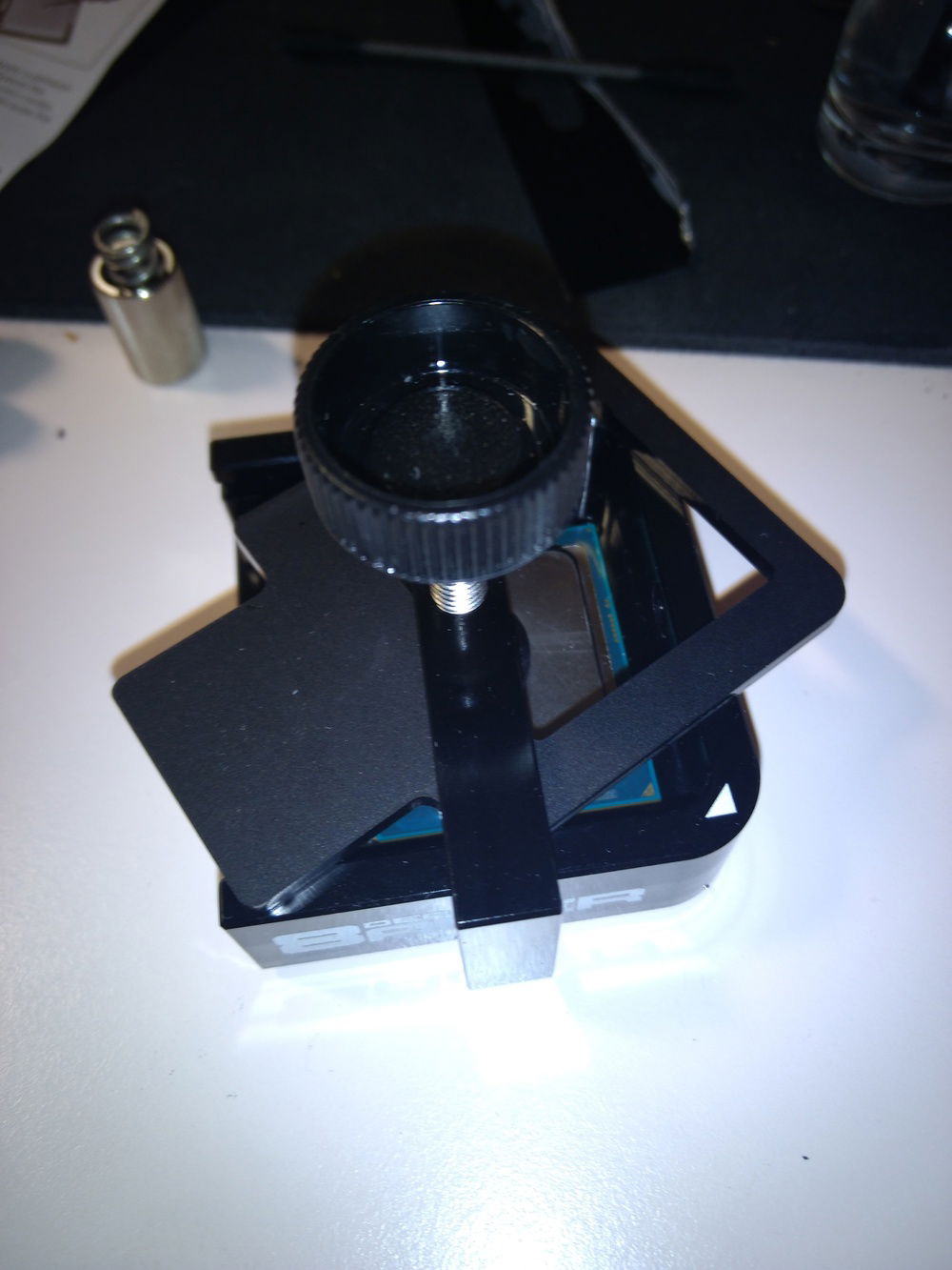 ... and put back on with liquid metal under it.