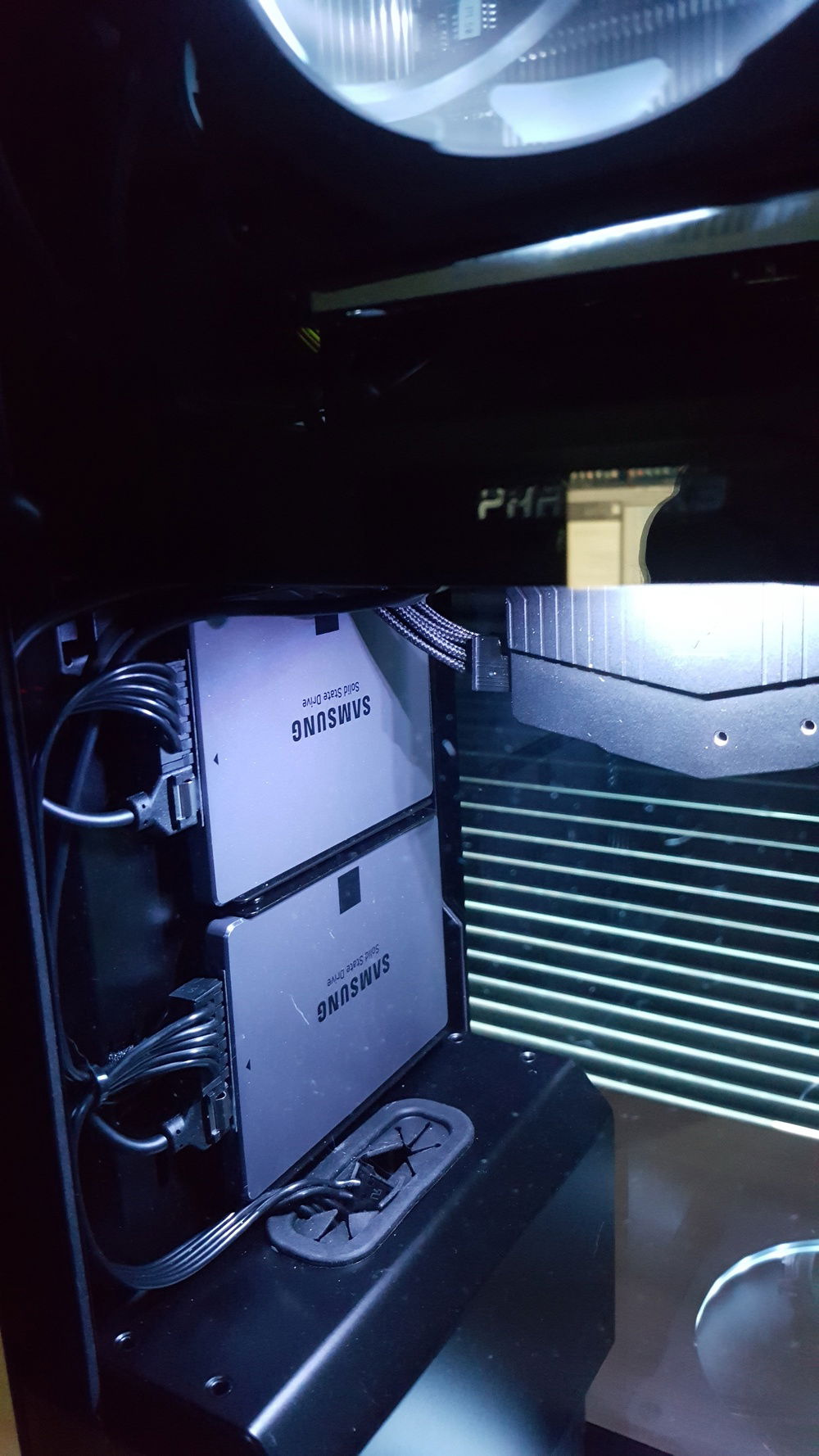 The standard position for two more Samsung 840 SSDs completes the array of six drives.