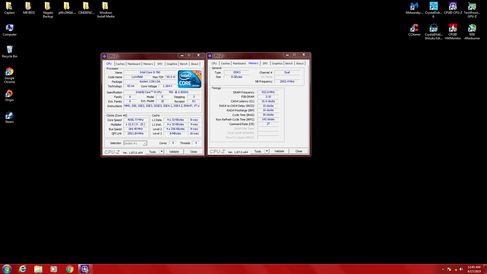 Proof of overclocks. System tested stable after 1 hr in prime95 blend test.