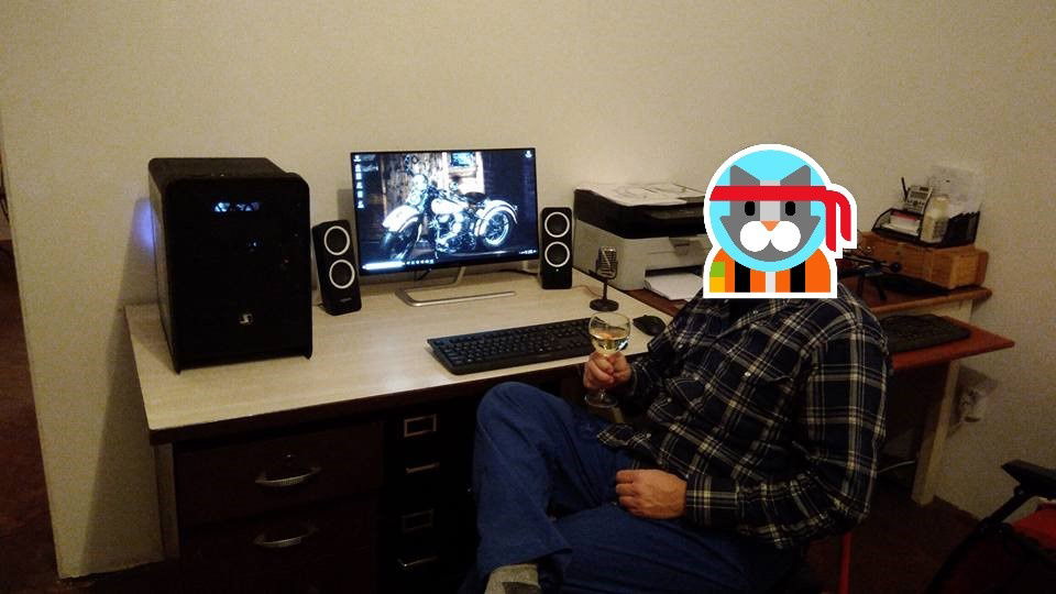 My Dad and his new pc :D 
ps. Yes he is a ninja cat ;P