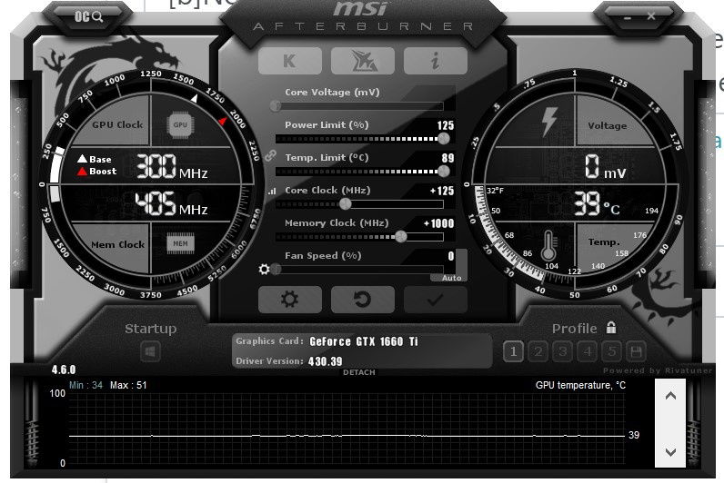 GTX 1660 ti OC'd to Core clock: +125 Memory clock: +1000