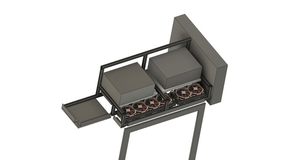 CAD render showing with dummy machines (rear top view)