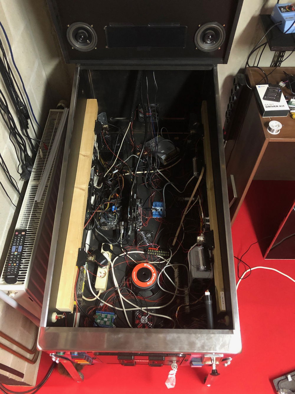 Most of the electronics, no cable management yet.