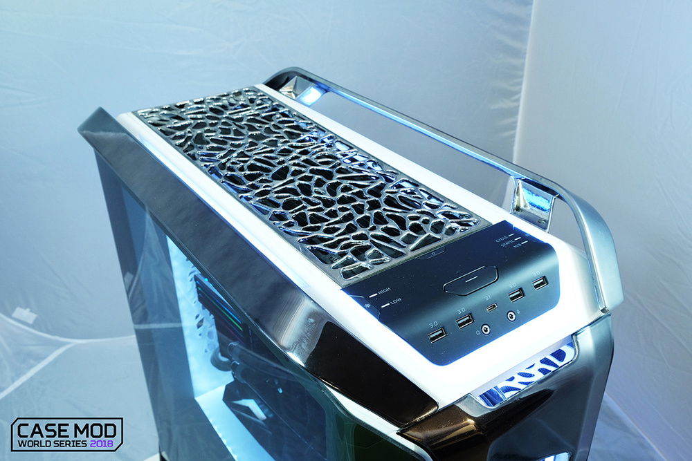 Top view showing the custom webbed fan grill..