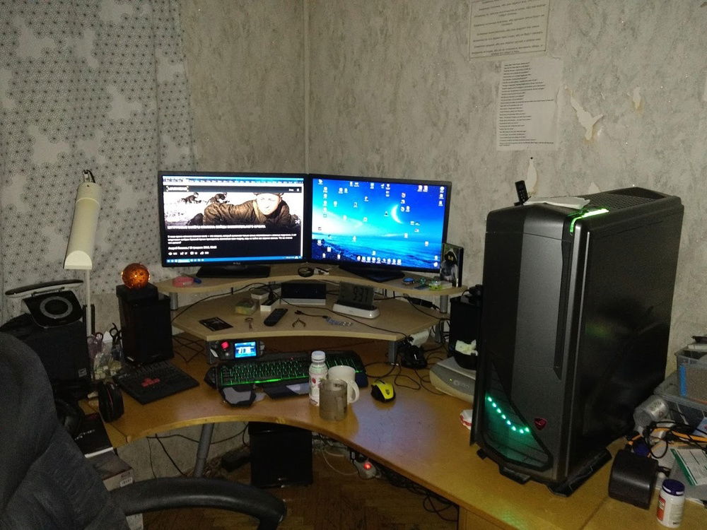 Full desktop view, with dual Dell monitors.