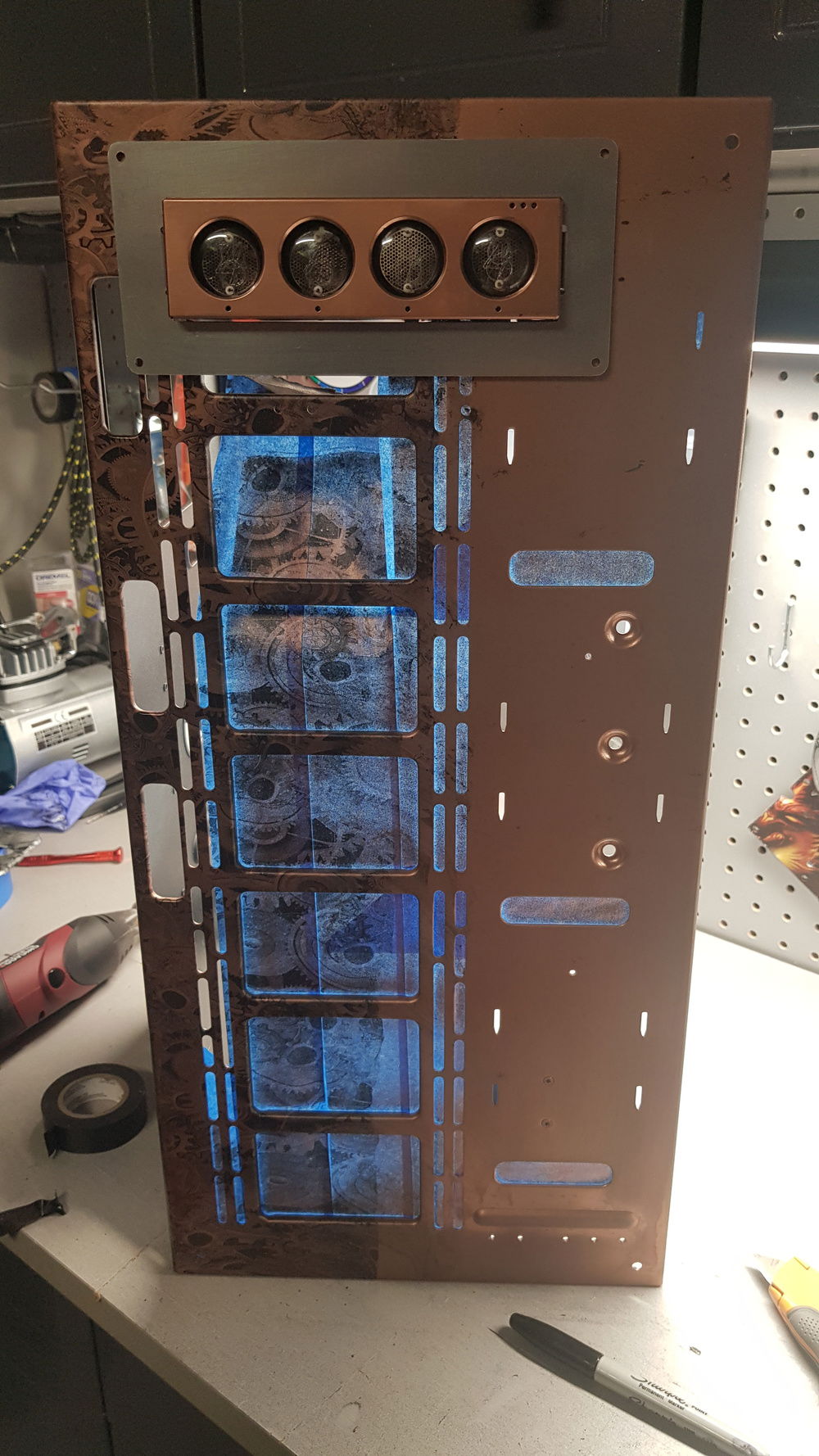 Cut the slot for the Nixie tube fan controller out.