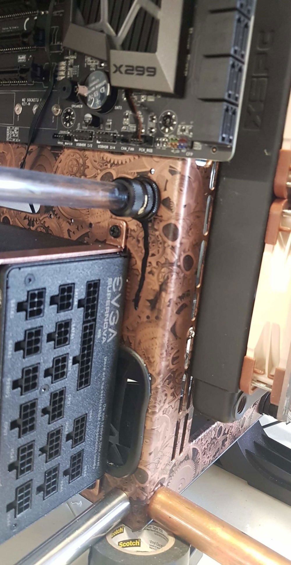 Gloss black paint, simulating oil leaking...to push the Industrial look