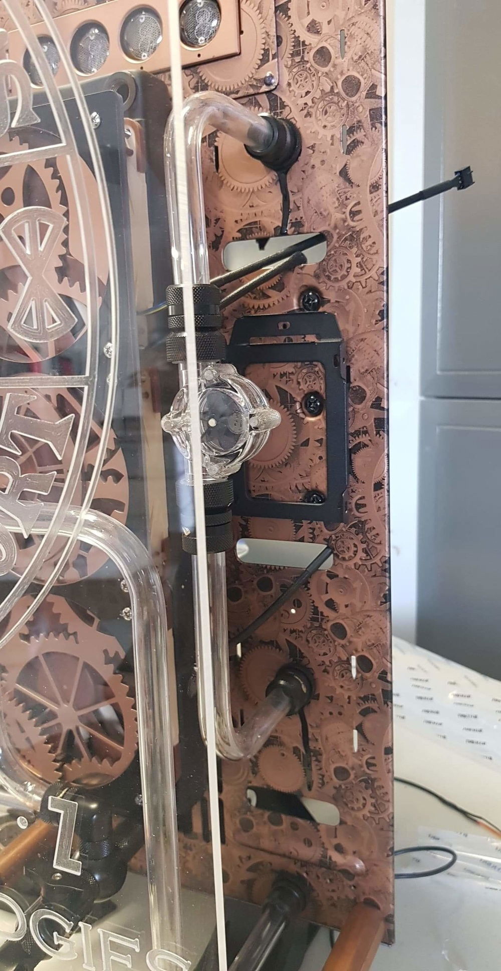 Gloss black paint, simulating oil leaking...to push the Industrial look