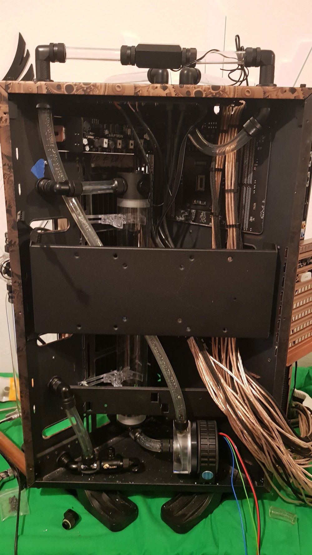 Soft tubing and wires finally going in.