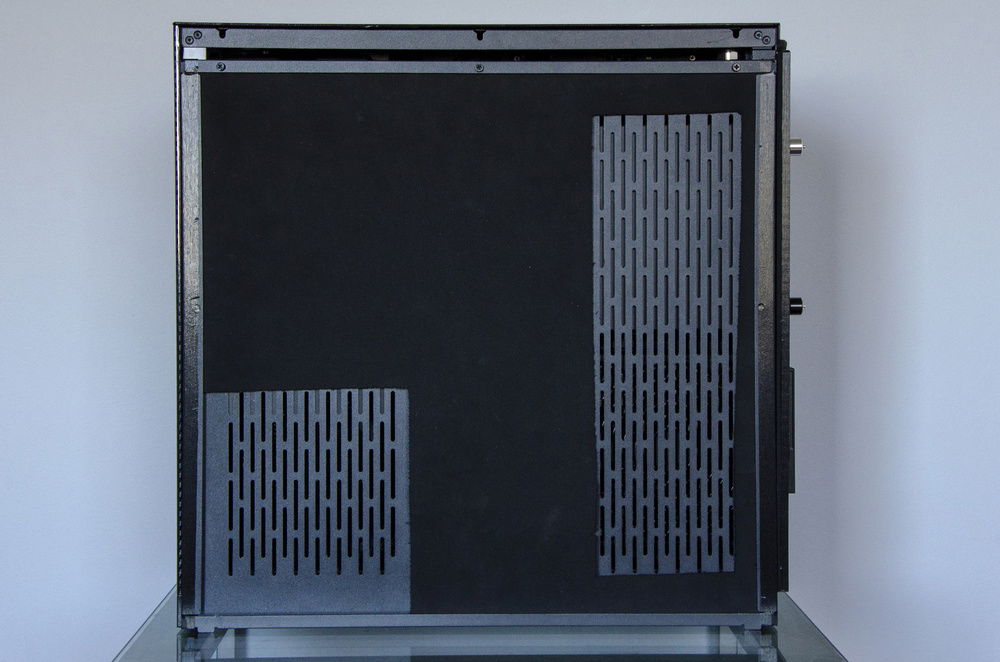 Neoprene sound dampening. Much to my surprise, this genuinely makes a difference. It really reduces the noise from the pump. I also used this material on the top and rear of my case.