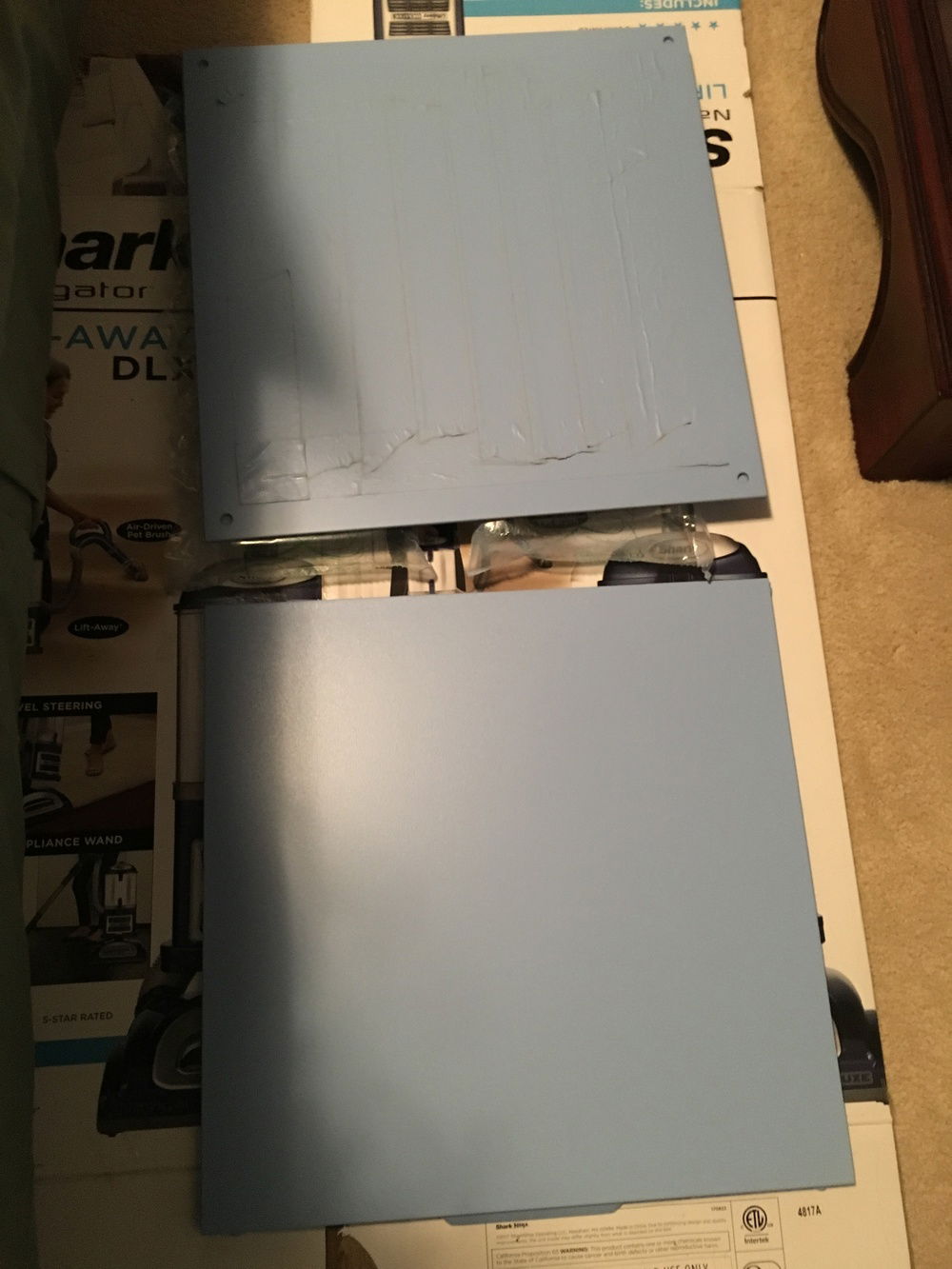 Both sides with their first and second coats of Carolina Blue
