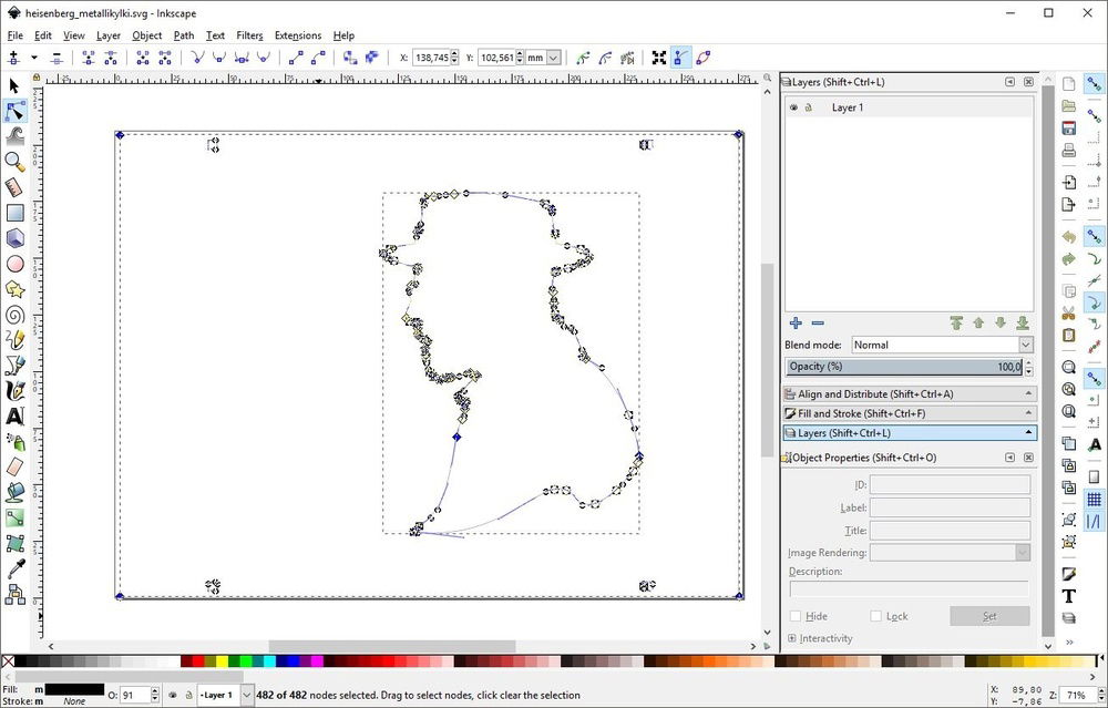 Designing the side panel vector in Inkscape.