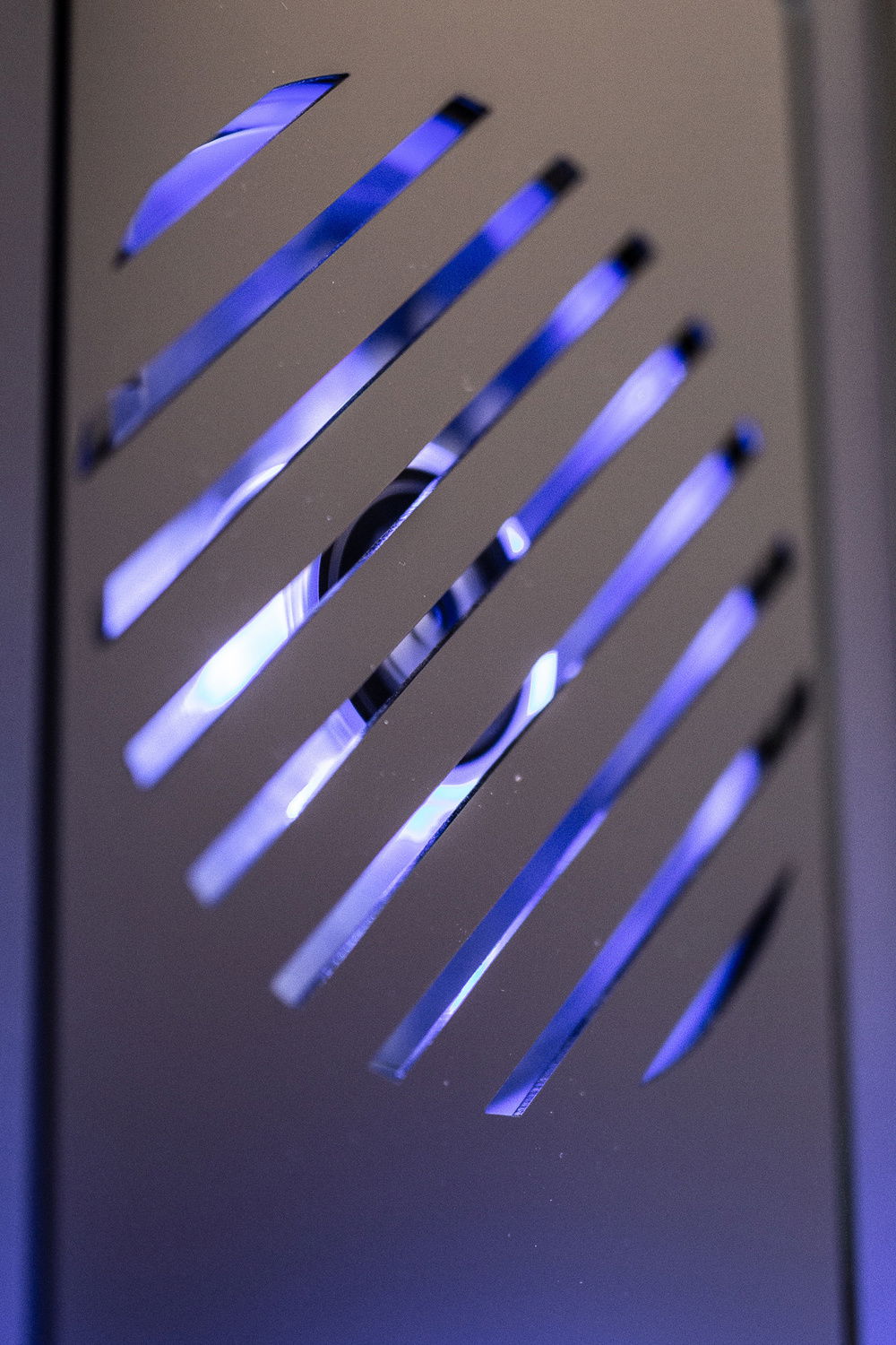 Laser cut fan vent in the front panel.