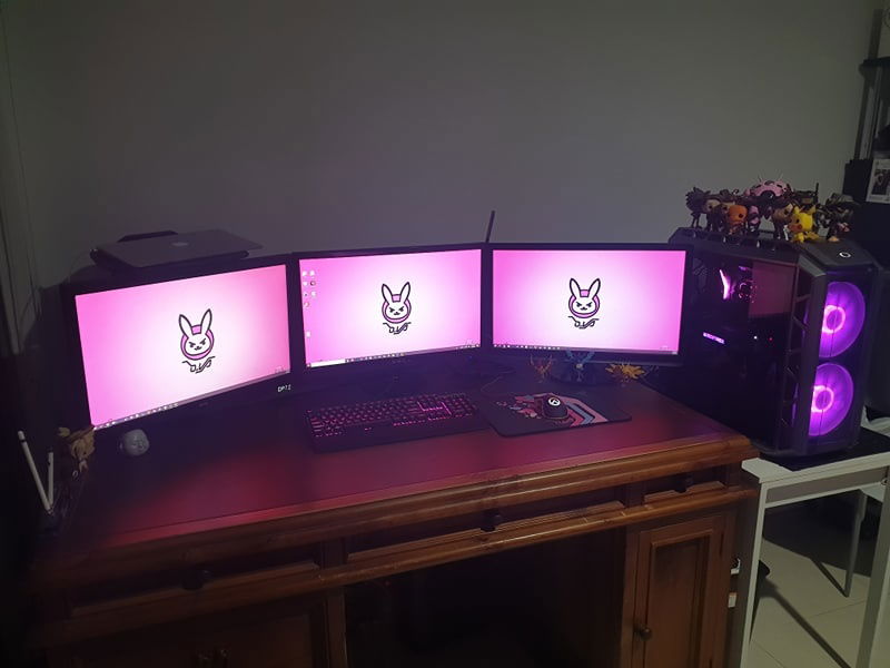 My total desk setup 3 1080p monitors with the center at 144hz. The setup used for gaming and Undergraduate Engineering degree along with my final year project.