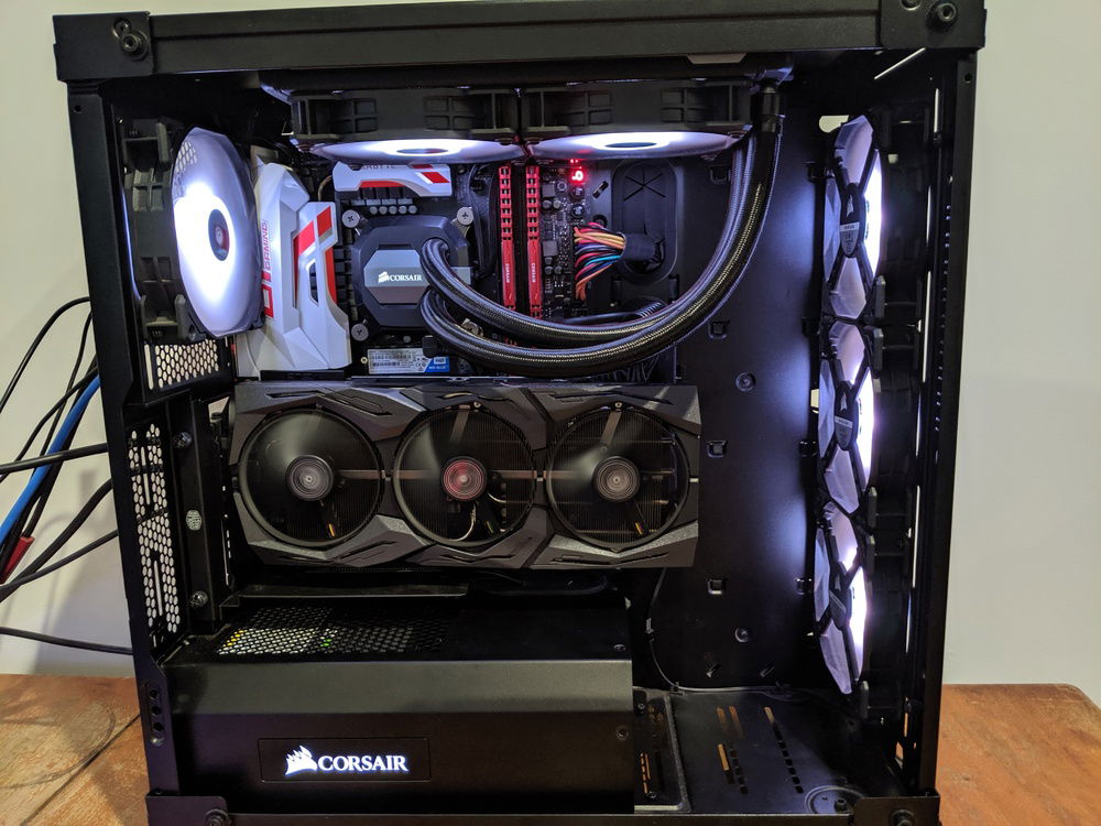 Before the rebuild, Corsair h100i and air cooled 2080ti strix.