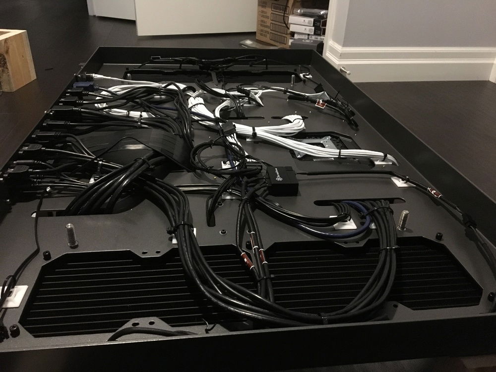 Everything is cable managed.  fits within the 2"  overall depth of the computer case