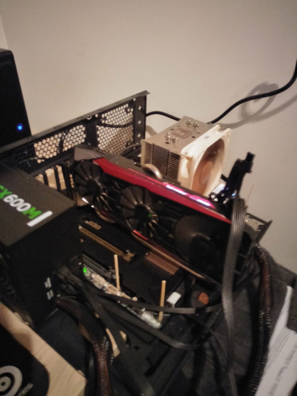 Testing the new GPU - Strix R9 390. I'll probably upgrade to a higher end card with a GPU block eventually, hence the cheaper card for now.