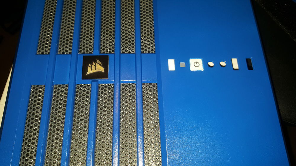 Front panel painted blue and gray.