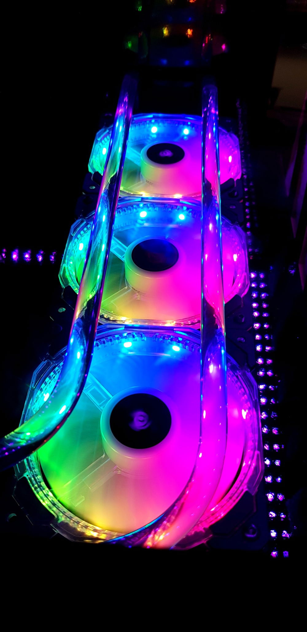 Of course at first clear distilled water :D
And of RGB Fans :D ^^