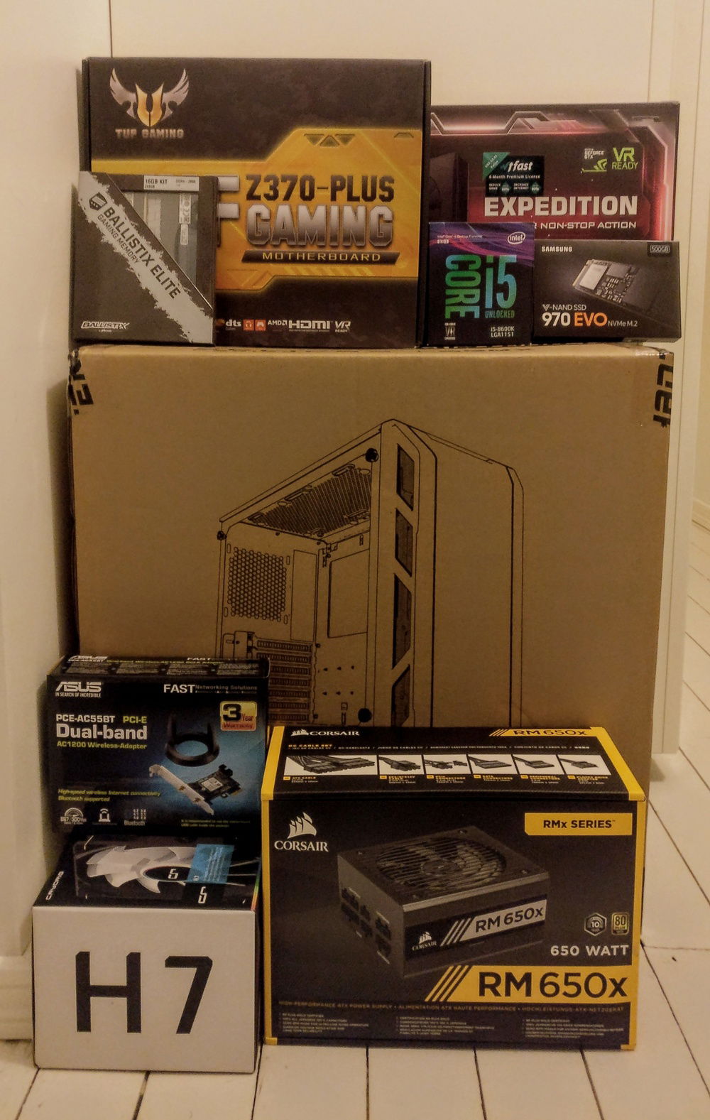 Components in their packaging.