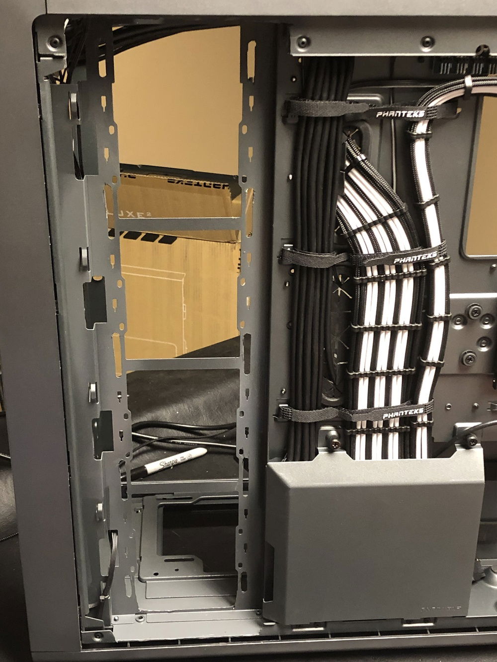 Filed edges, did touch up paint, and routed front panel cables.