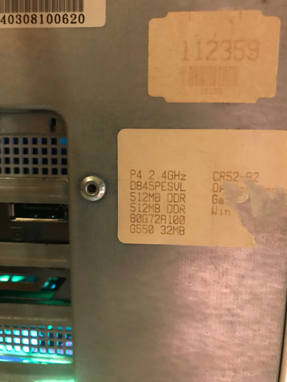 The original specs for the previous machine inside this case