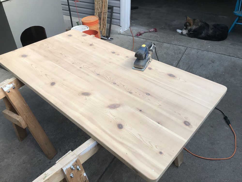 Finished sanding  the desk top yesterday