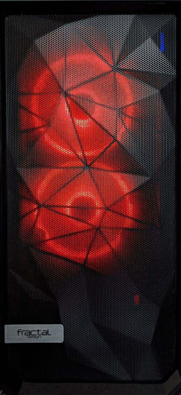 Front shot of the case with two Corsair LL120 fans