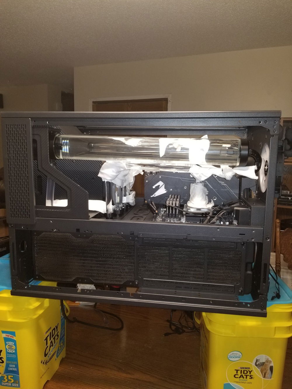 I was worried with the weight that the reservoirs twisting would be an issue, but those brackets are solid.  Barely any deflection.