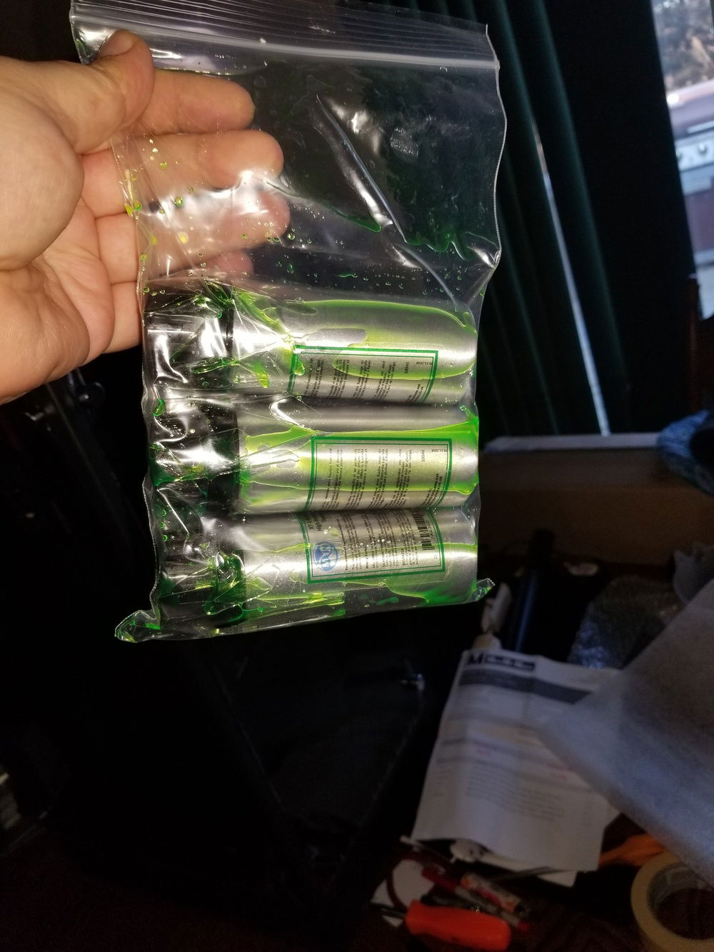 This does not bode well.  Mayhems XT-1 Nuke.  I'm not sure whether this is to blame on Mayhems, PerformancePCs.com, USPS, or all three, but between this and the crap directions on the Blitz part 1, I'm not super thrilled with my Mayhems experience thus far.  Sure, their stuff cleaned everything super well, but they have some issues to work out.

Zero issues with the UV Blue that came from ModMyMods.com.