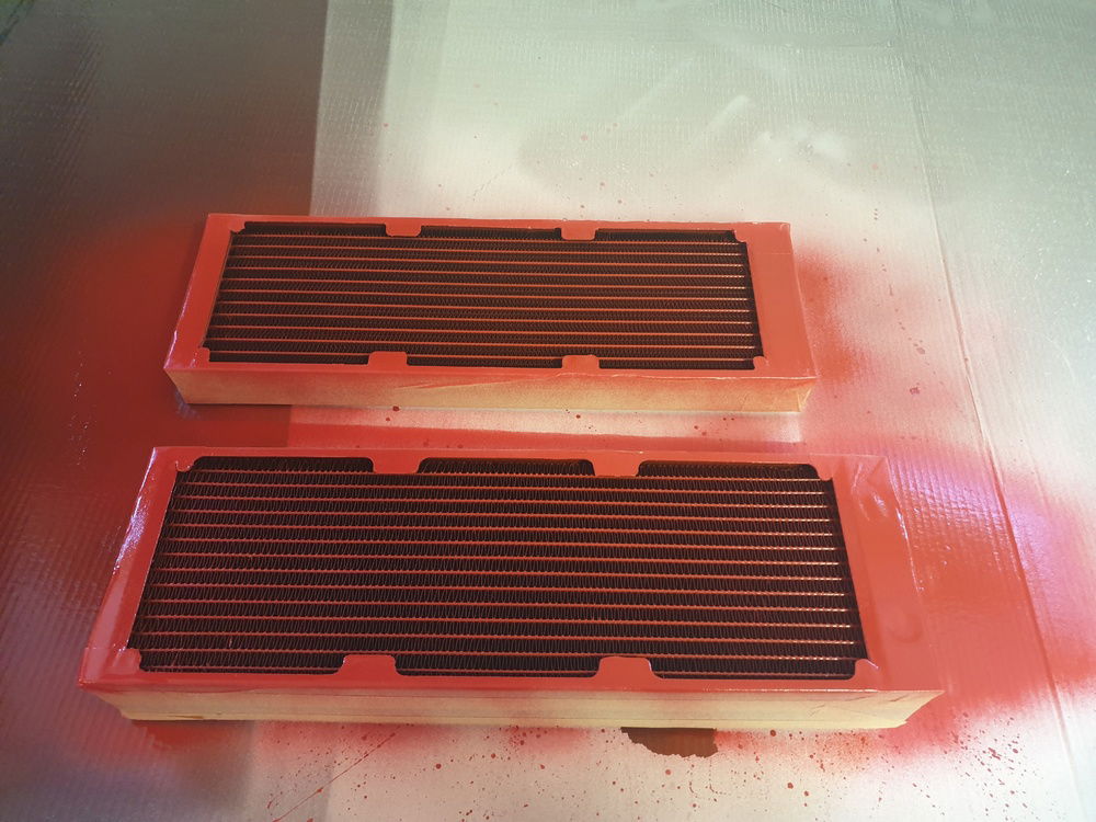 Painting the radiator fins red :)