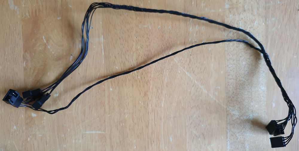 Homemade Fan Extension Cables - I did sleeve these at first however they were too thick to route where needed.  Bare twisted cables it is then!
