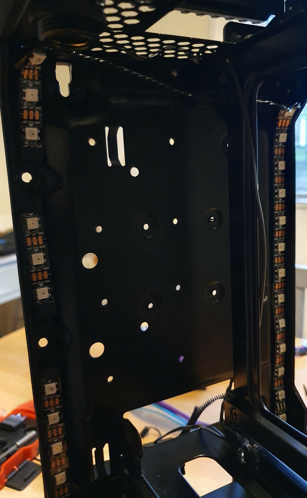 RGB Strips - These are WS2812B strips that connect directly to the CoPro lighting channel.  I used mag strips to mount them.  The one on the left had to be cut and extended around the pump mounting holes.