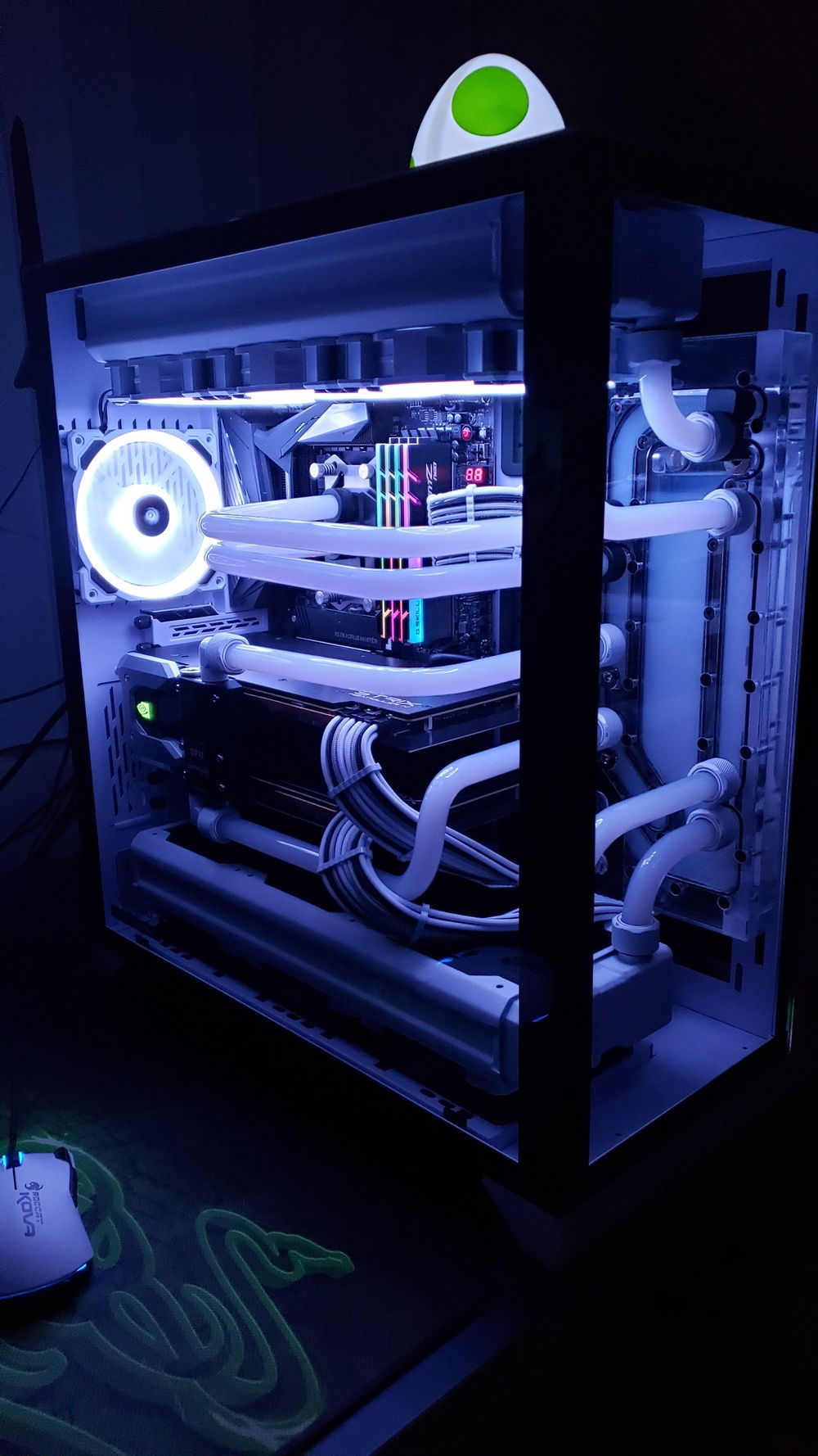 Night time with white fluid.