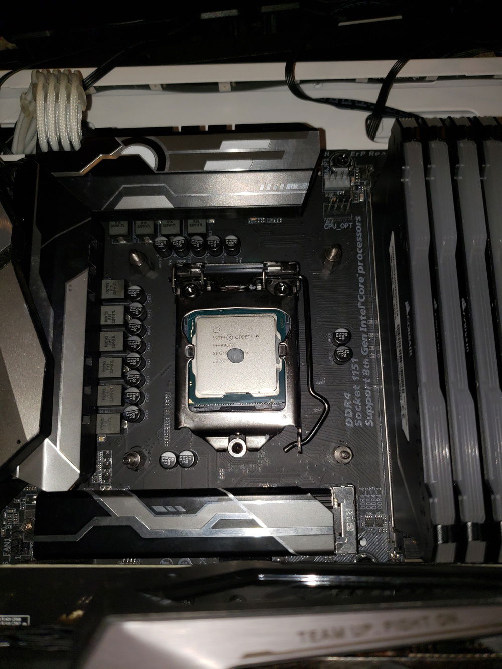 Thermal Paste is applied, a pea sized dot is all you need.