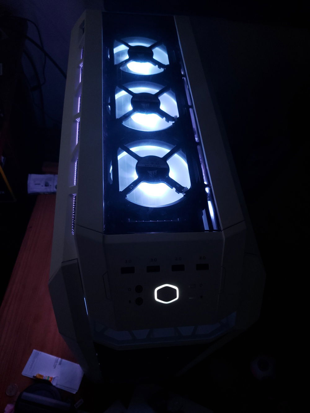 Top radiator fans set as "pull" exhausting warm air out the top.