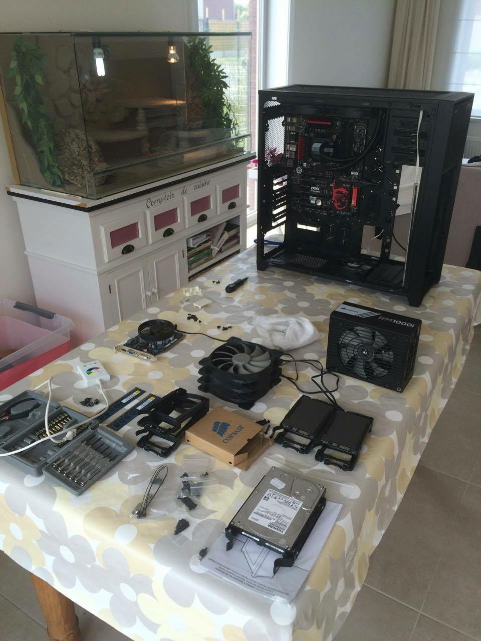 2 summers back, just yearly dust removal and maintenance. You can see the IKEA RGB led strip controller here aswell.