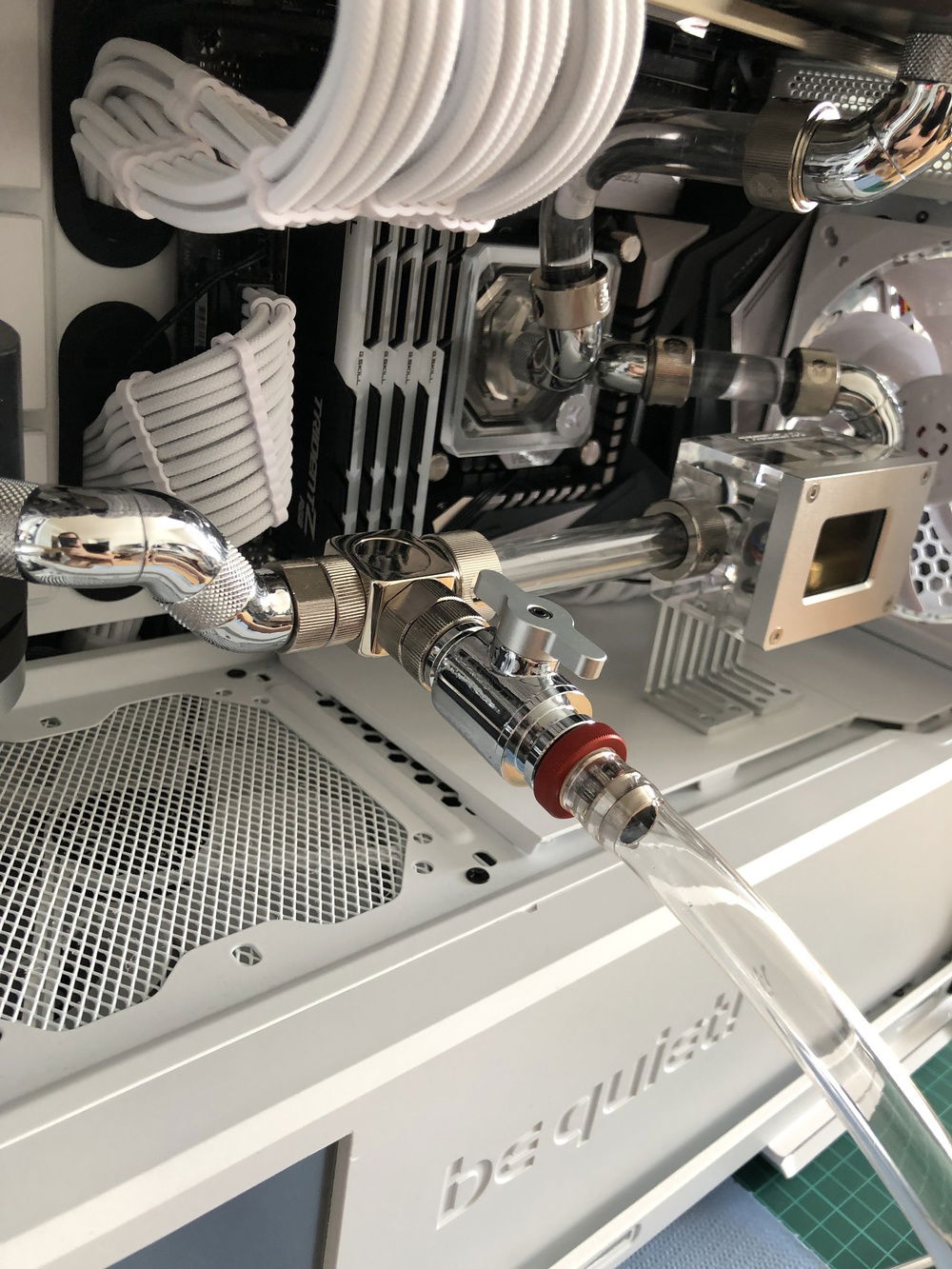 Drain port with temporary tube attached.