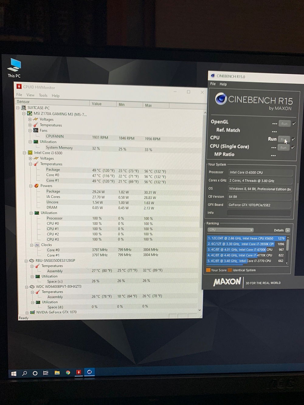 After the hour Heaven run, I ran Cinebench a few times back to back and temps on the CPU topped out at 56C.