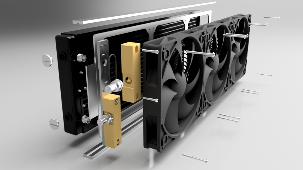 The "adapter" for the radiators. This is needed so I can adjust the position of the QDC fittings and pretty final.