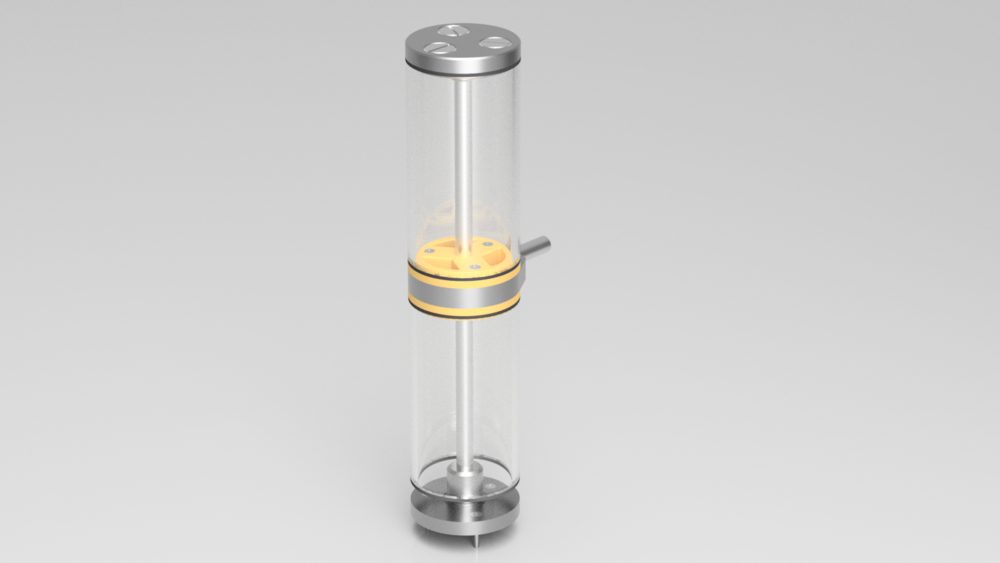 A closer look at the reservoir. The horizontal pipe will be used as in-/outlet and is connected to the tube which connects with the distroplate.