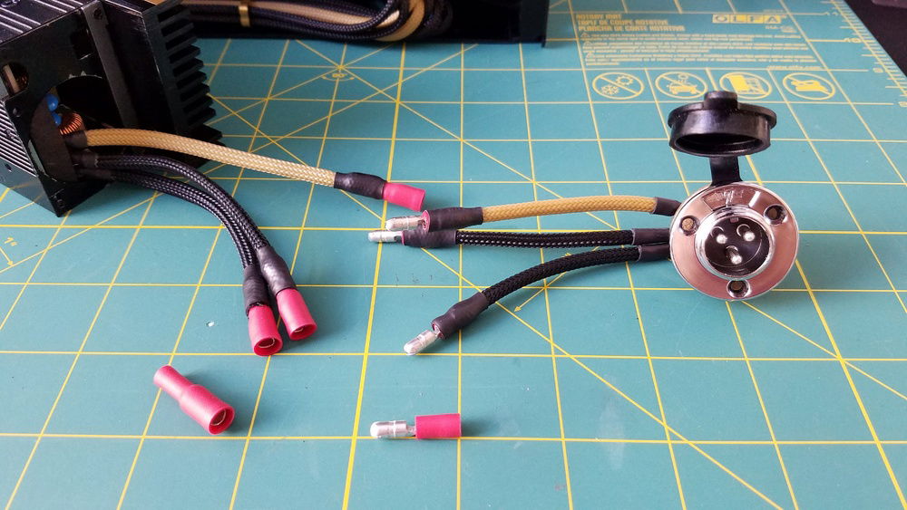 I opted for a sleek military grade aviation connector for the power cable and used quick disconnects to allow for installing and removing the power supply.