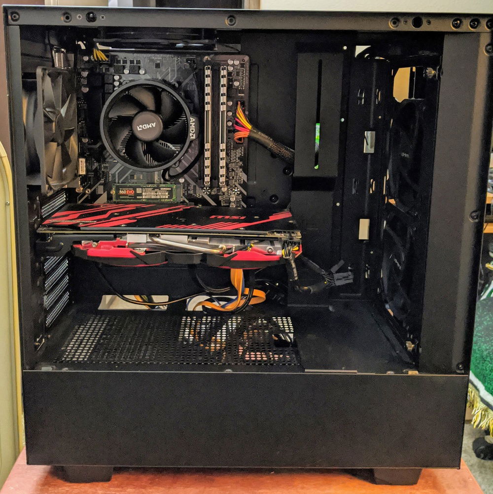 Inside view, glass side panel removed.