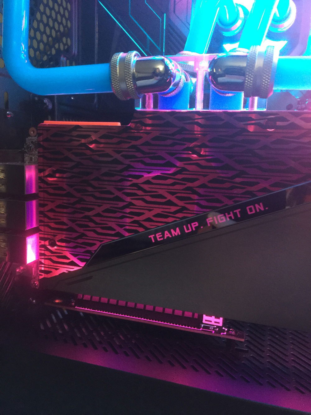 Coolant flowing through GPU block
