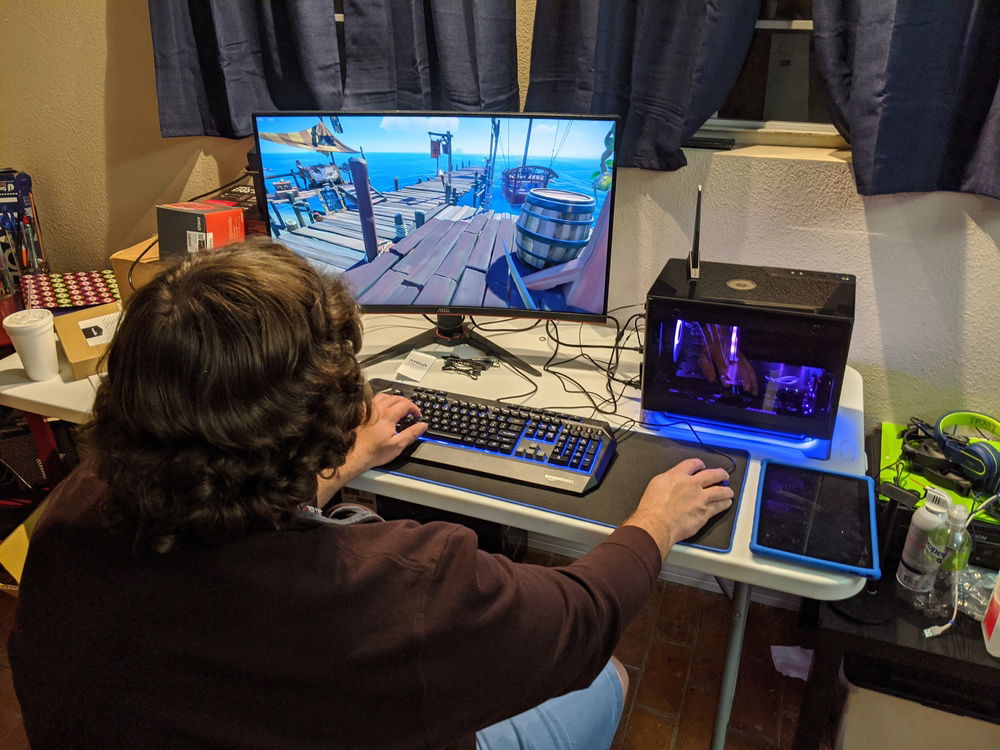 My best friend enjoying his newly built PC.