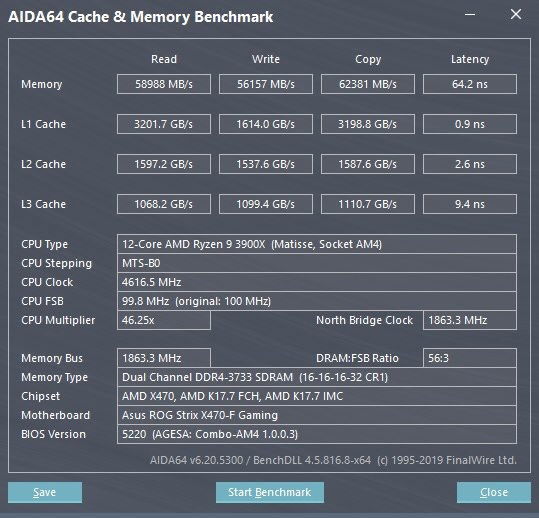 Aida64 Memory Benchmark 3733 cl16
