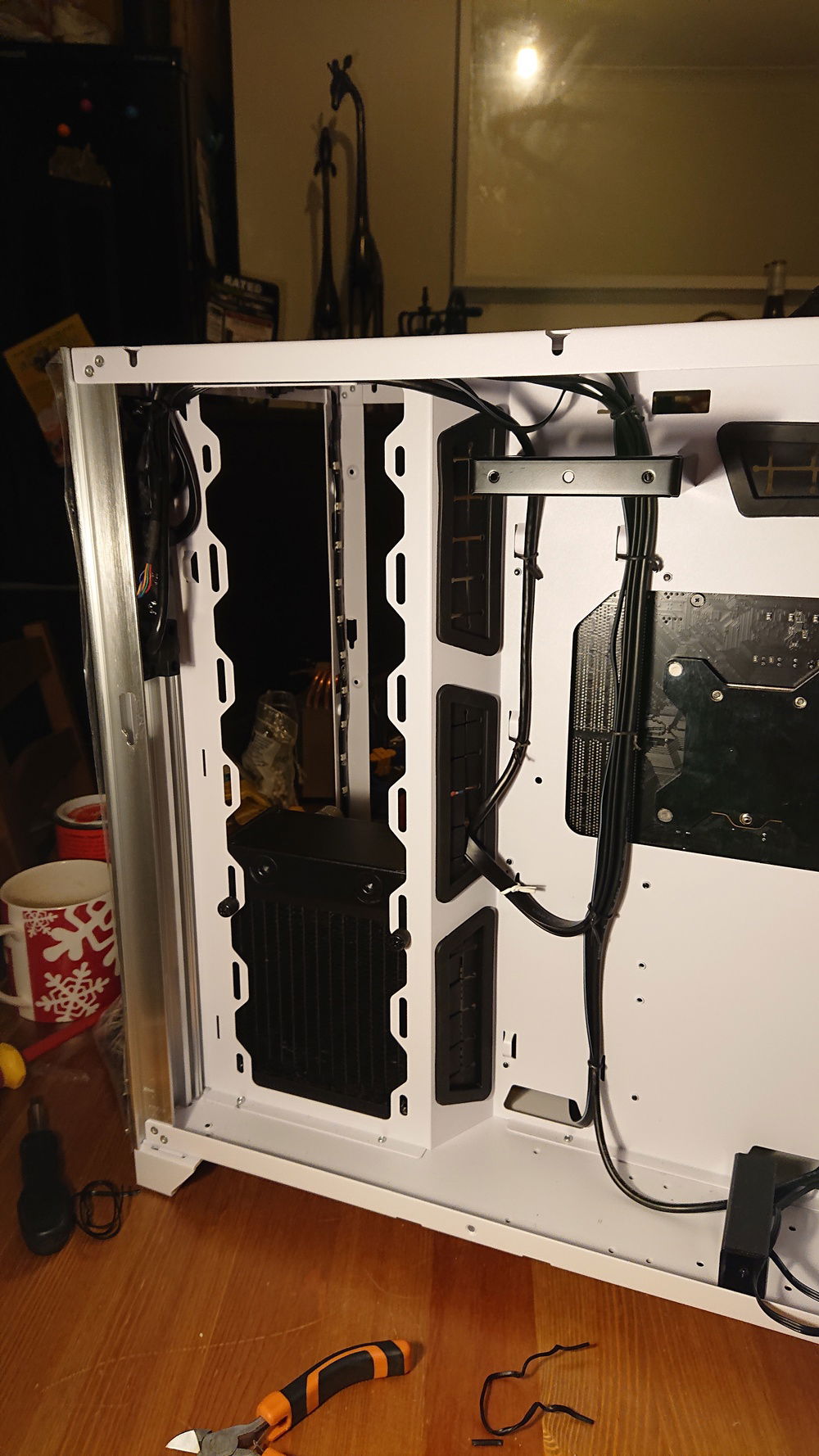 I like to tidy the cables as I go, gets them out the way and then not a big spaghetti mess at the end.