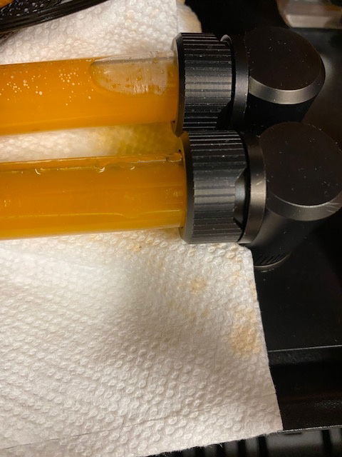 3/22 - LEAK! If the fitting has 1mm or more gap, it's not tight enough. Especially "floating" fittings where one end isn't mounted to a waterblock or panel.