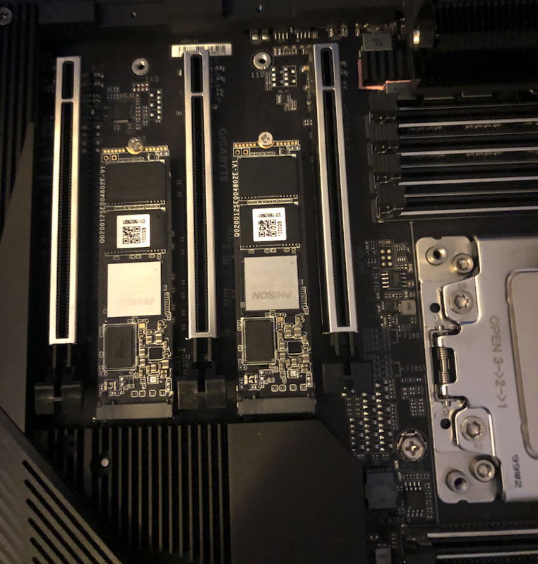 I had to take the copper casings off as the M.2 NVMe drives don't fit in the motherboard slots (and don't fit in the 4 x Gigabyte RAID card that came with the motherboard!)