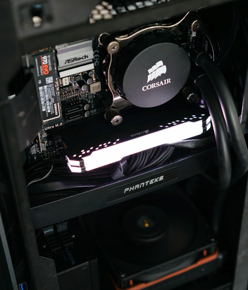 This case is thermally very challenging. In this build I originally had a GTX780 with its 250w power draw. I also had the bottom fan set as intake and the top fan set as exhaust. That seemed to overload the system pretty quickly as the heat built up in the chassis. I swapped out the GPU to a GTX960 with a large heatsink and reversed the airflow on the case fans. The biggest change is eliminating the requirement for a filter on the bottom and having air blown onto the gpu and back of the motherboard. Since the GTX 960 only draws 100w it's now working well.